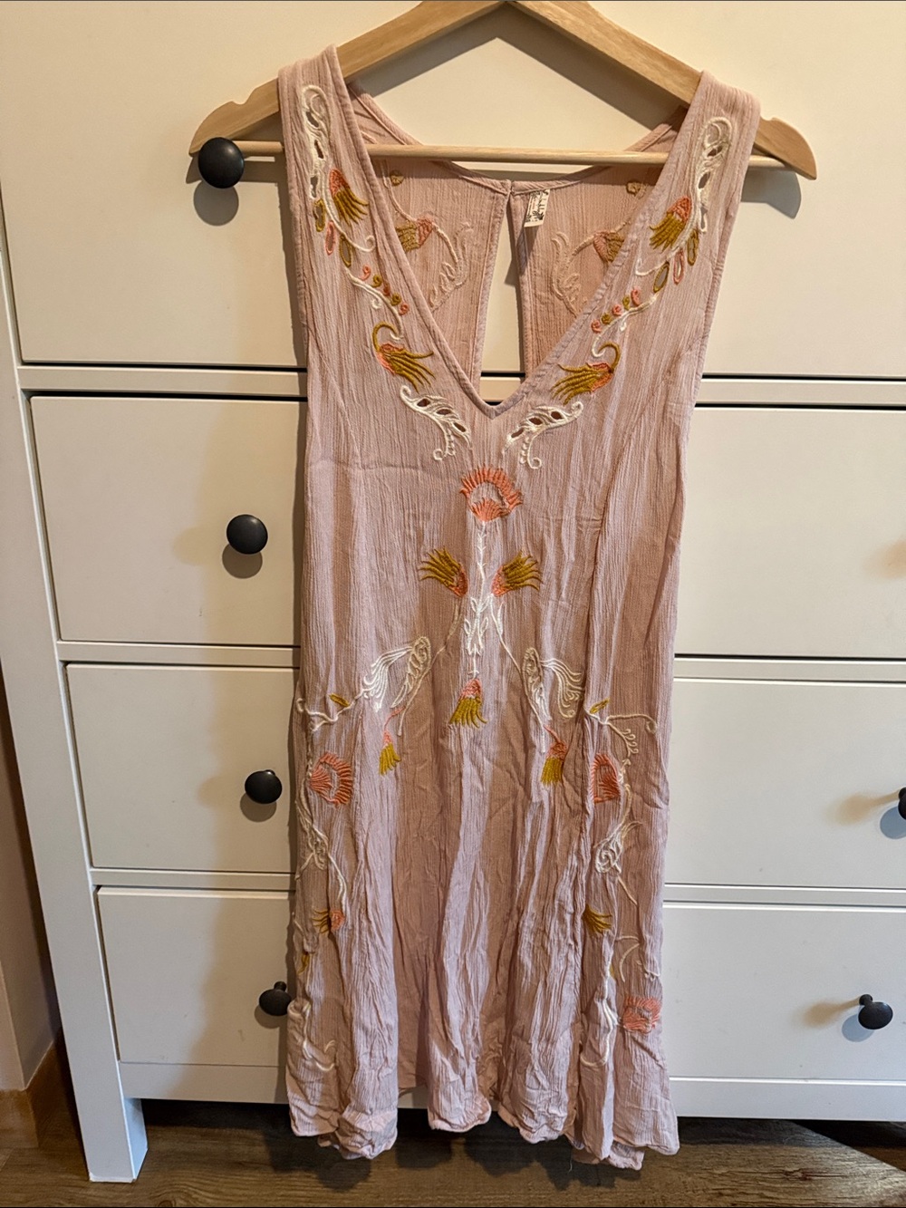 Free People Dusty Pink Embroidered Sleeveless Midi Dress